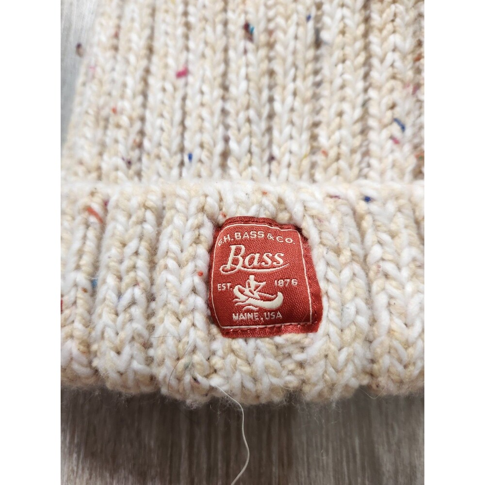 G.H. Bass Fleece Lined Knit Beanie Oatmeal Speckled Pom Pom Unisex Adult OS EUC - Picture 3 of 9